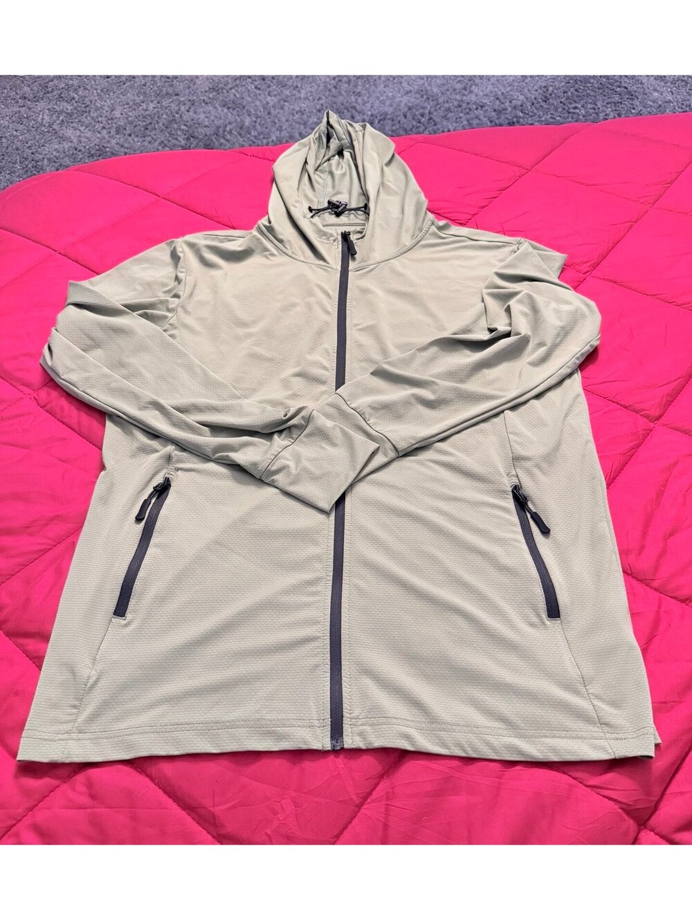 Men’s Olive Green Performance Full Zip Hooded Jacket Size Medium